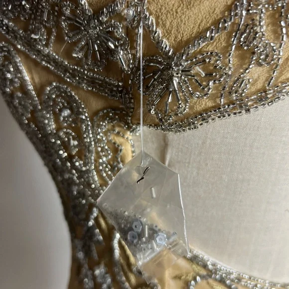 VINTAGE 90s/Y2K Beaded Silk Open Back Ombré Gold Silver Formal Prom Dress Small - Picture 6 of 8